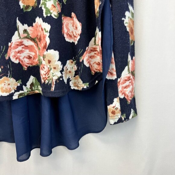 Moa Moa Womens Hi Lo Top Multicolor Floral Long Sleeve Pleated Chiffon Back S - Picture 8 of 9